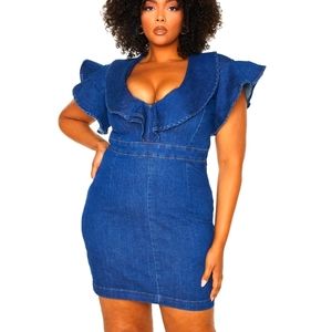 Plus Blue Wash V-Neck Demin Dress
